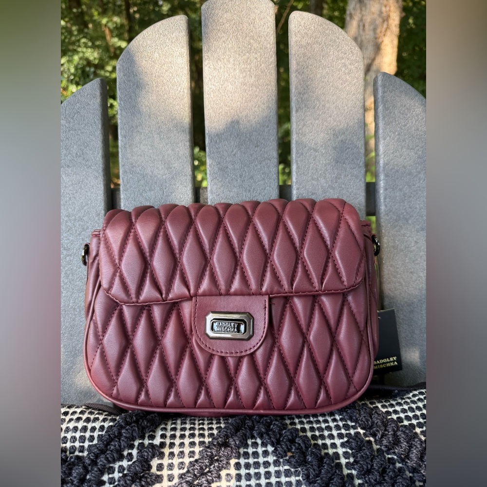 Badgley Mischka Quilted CrossbodyBag with Chain Strap in Plum | NWT